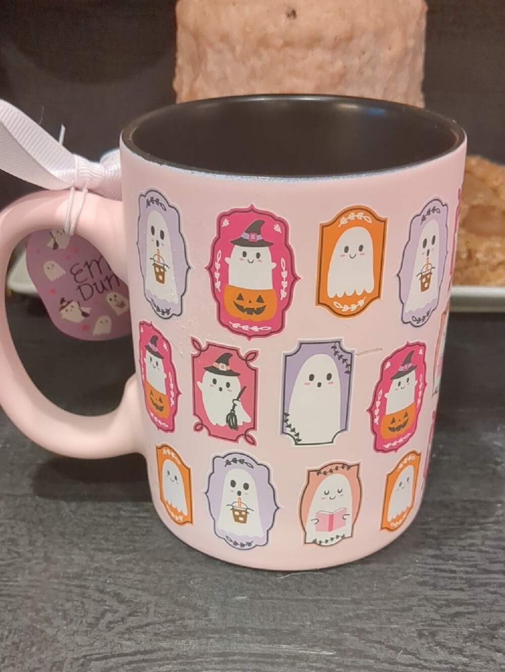 Emily Dumas Pastel Pink Ghost Soft Touch Mug 16oz Hello Bootiful  (As-is) - Picture 5 of 8